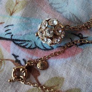 J Crew Single Round Disco Ball Style Rhinestone Pendant Necklace Clear Bezel Set